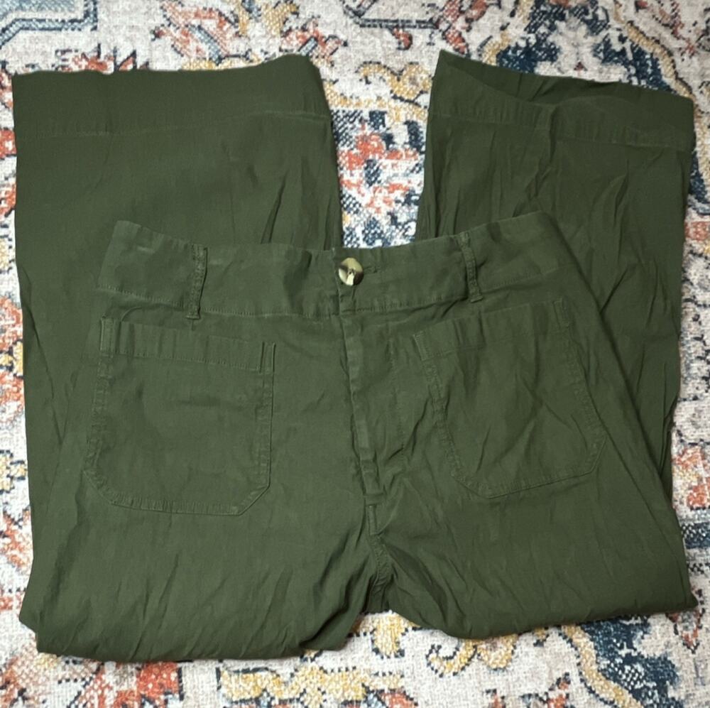 Maeve by Anthropologie Colette High Rise Cropped Wide Leg Pants Green 32 Petite